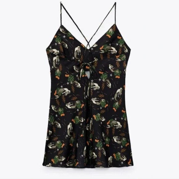 ZARA Mermaid Black Satin Tie Back Mini Slip Dress Size Medium - Picture 6 of 13